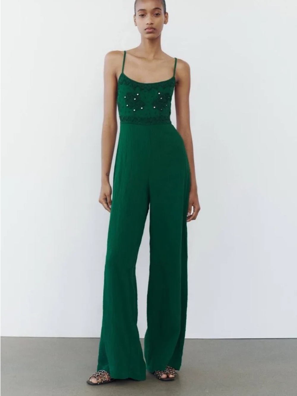 Zara Dark Green Wide-Leg Jumpsuit Large NWT
